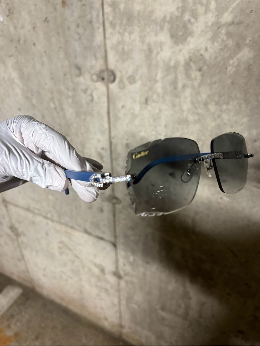 Blue Crystal-Accent Rimless Sunglasses